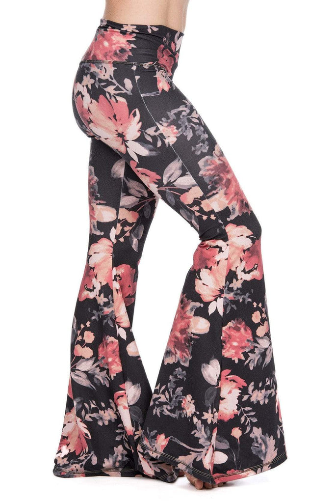 The OM Collection Pants XS Lush Wide Leg Bell Bottom // Vintage Black Floral Print